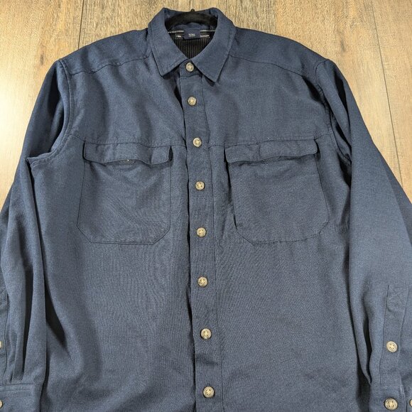 ExOfficio Shirt Mens XL Blue Long Sleeve Button Up Pockets Outdoor Hiking Fish - Picture 1 of 10